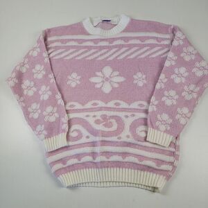 Vintage 80s Snowflake Pink Barbie Sweater Womens Large Arielle USA Grandma